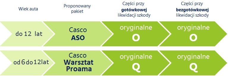 Rodzej dobieranych części w ramach wariantów ubezpieczenia Autocasco w Proama